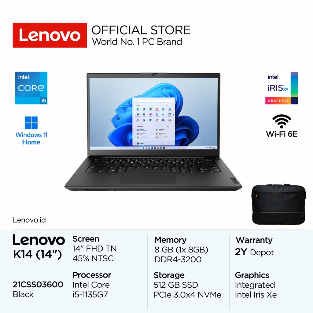 Lenovo K14 Gen 1 Intel Core i5 1135G7 Win11 Home 8GB 512GB SSD 14" FHD TN 250nits 45% NTSC Antiglare