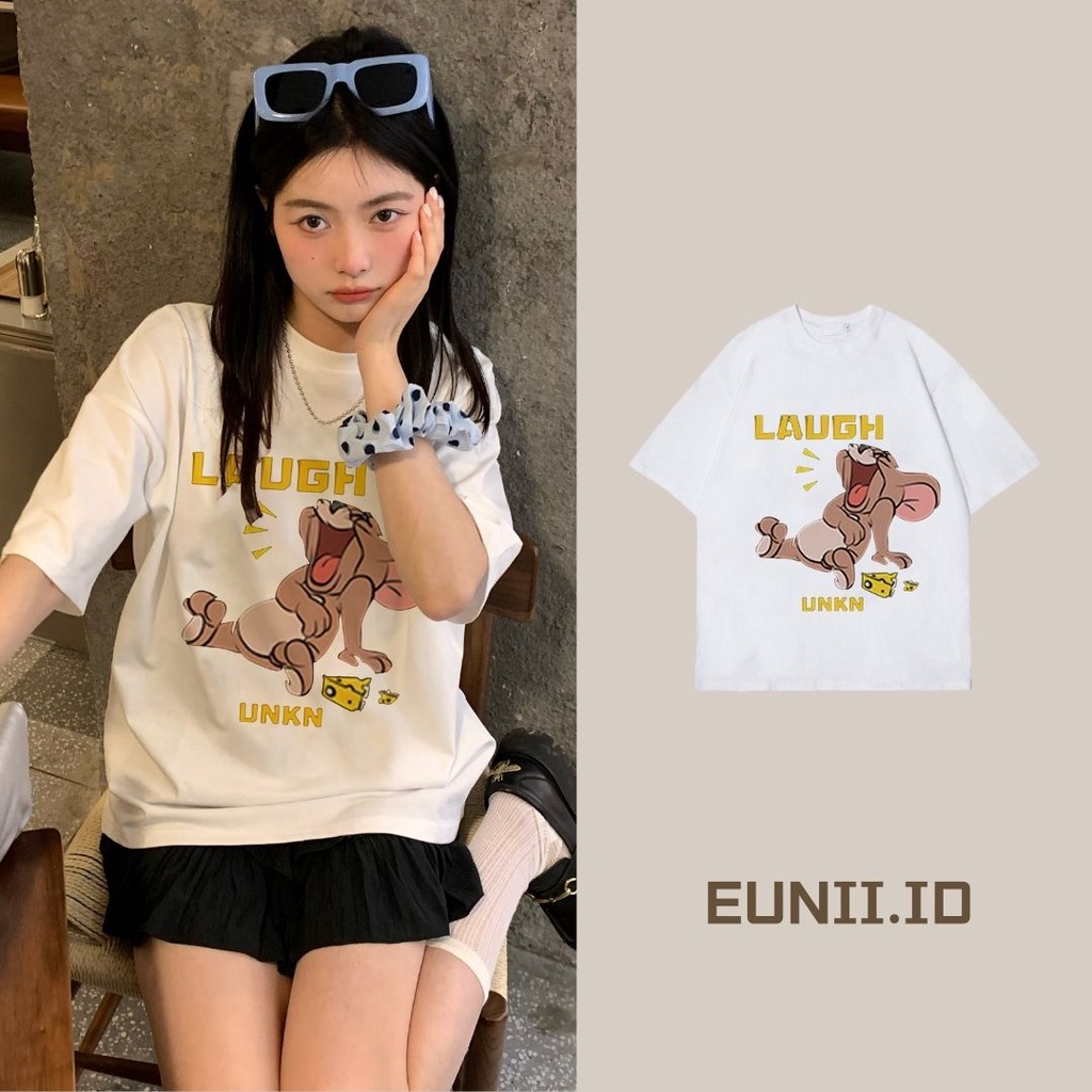 EUNII T-shirt Lengan Pendek Cartoon Jerry Korean Style/Kaos Atasan Wanita/Baju Kaus Oversize Wanita/Kaos Wanita