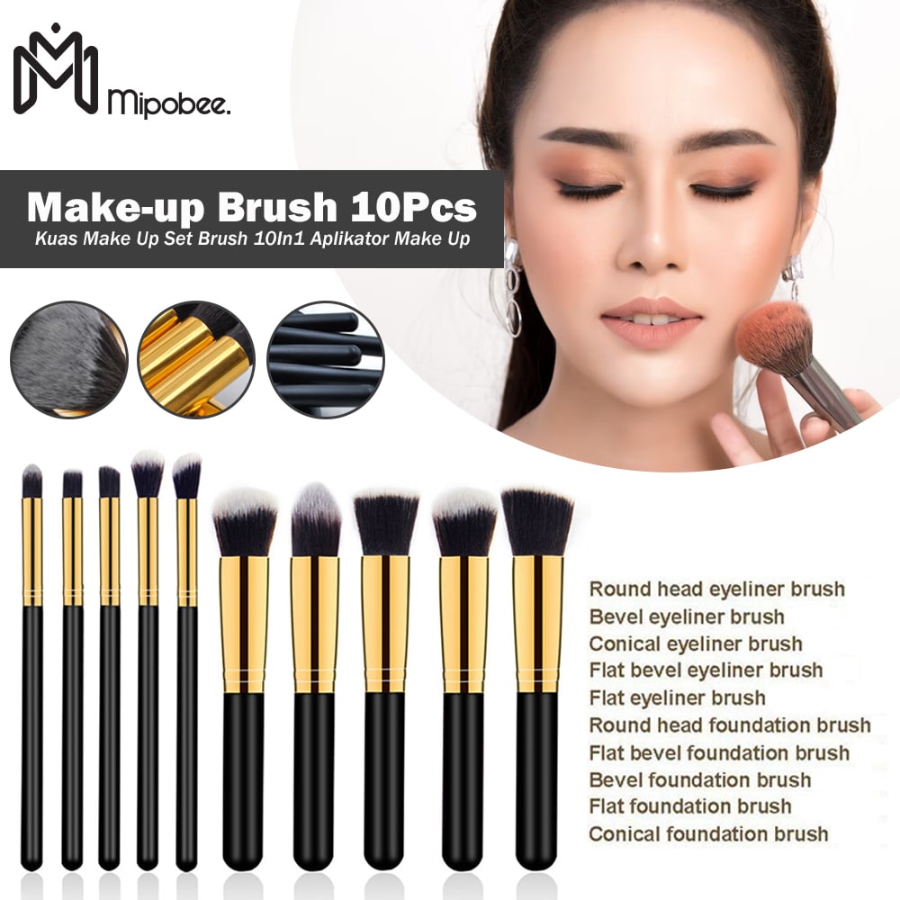 Mipobee Kuas Make Up Set Brush 10In1 Aplikator Make Up