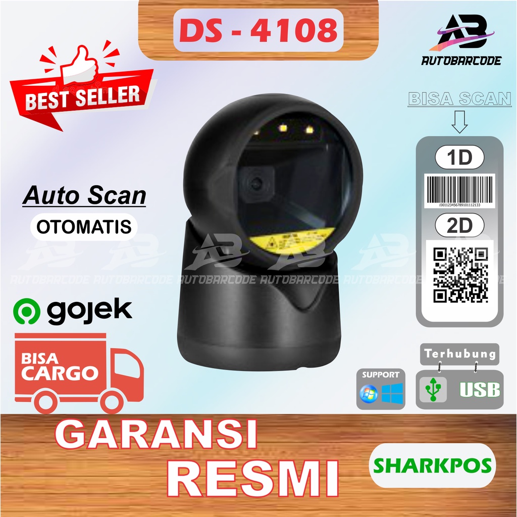 Sharkpos DS4108 Omni Barcode Scanner 1D 2D USB Desktop Pos DS 4108 Auto Scan Barcode QR Code EFaktur PDF 147 Mesin Kasir EP5770 Imager