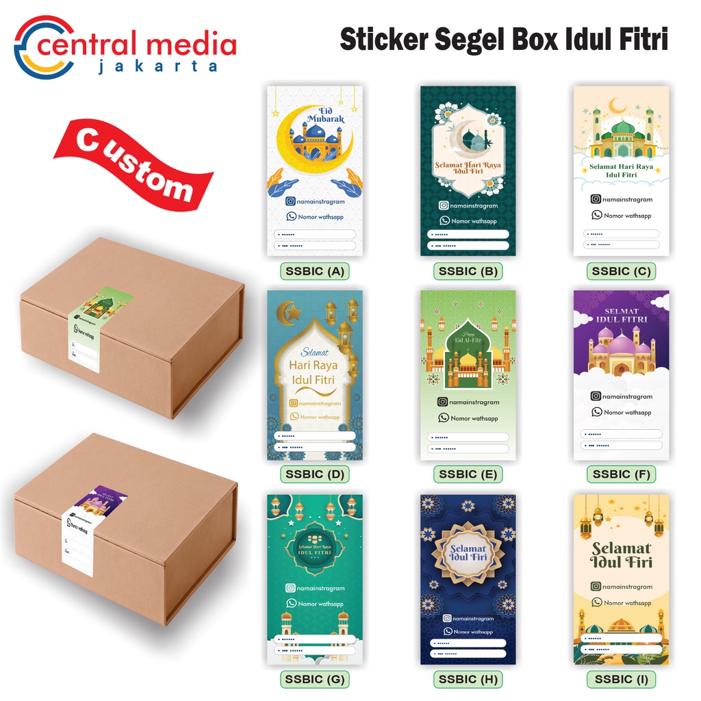 

Sticker Segel Box Idul Fitri CUSTOM New 7x14 cm Label Hampers Lebaran