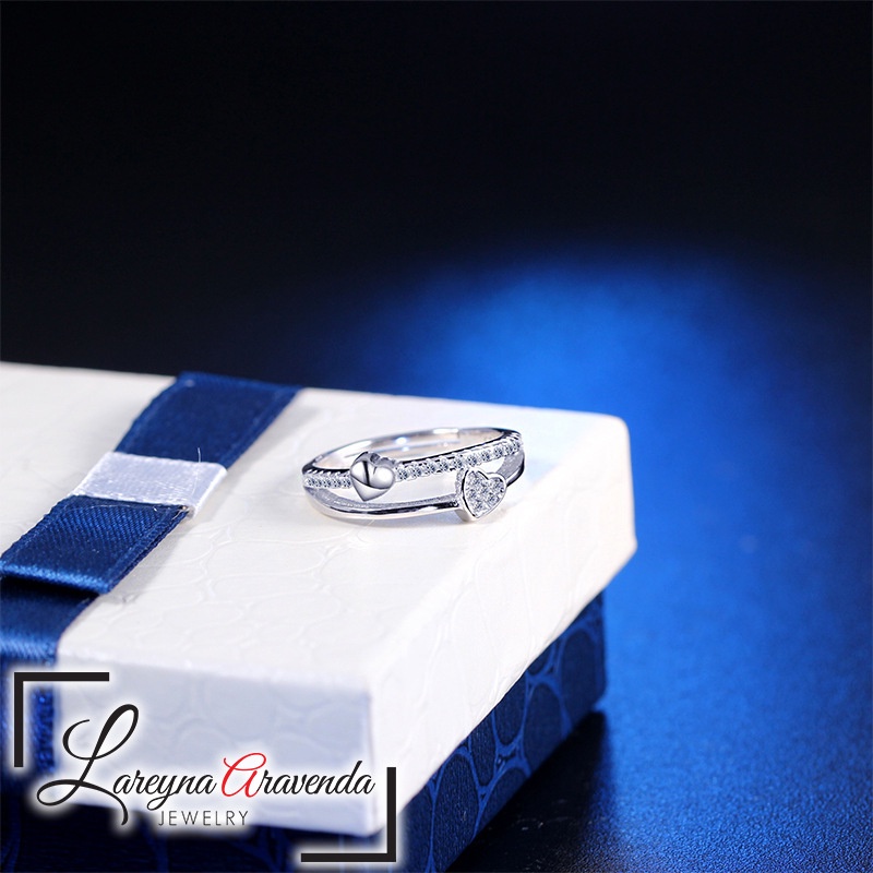 Lareyna Aravenda Cincin Wanita Silver S925 Motif Kristal Crystal Love Kupu Kupu CC007