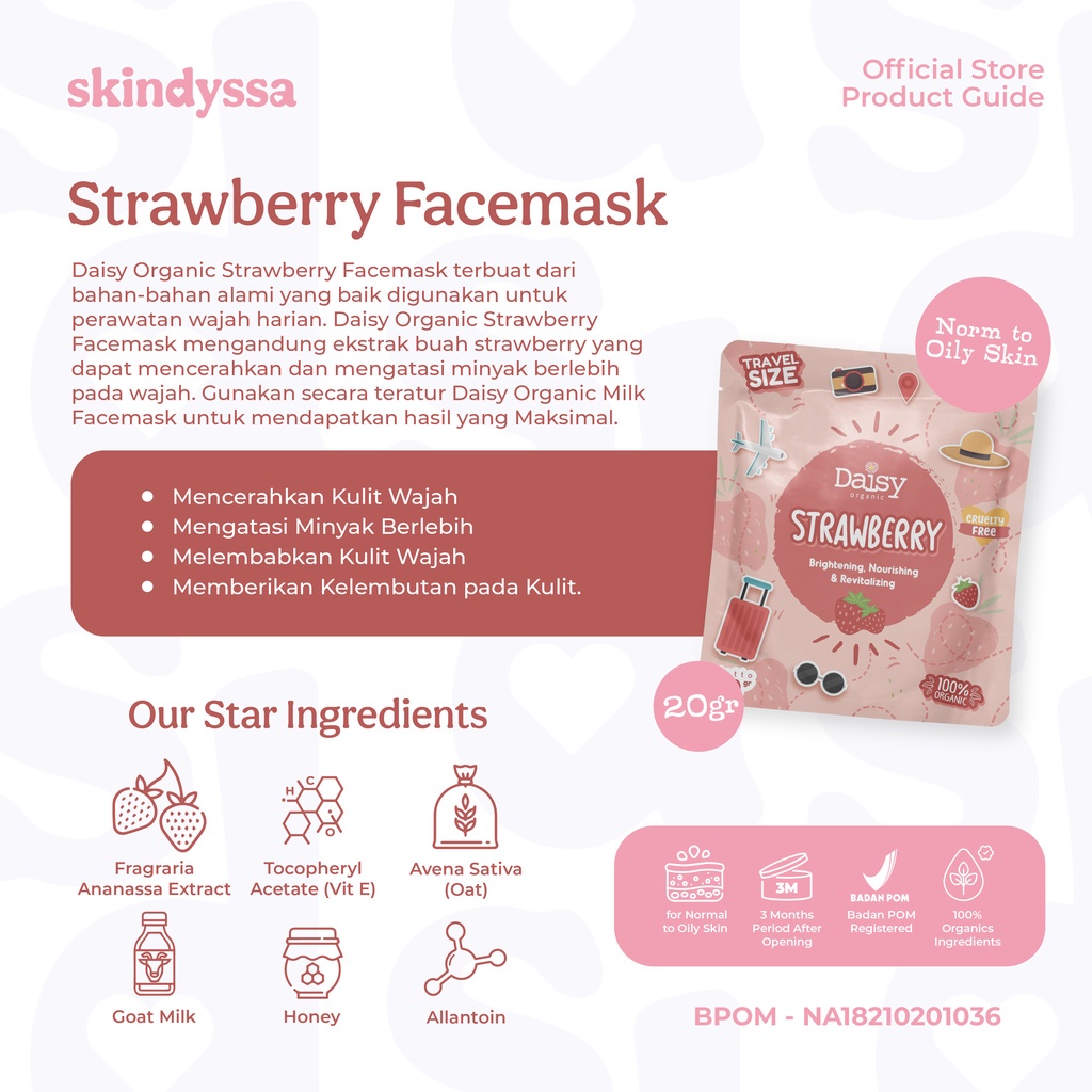 Daisy Organic 20gr [Lgsg Kirim] COD Travel Size Masker Wajah Organik Aman Original Face Mask Daysi