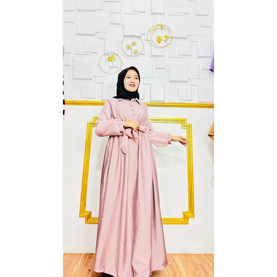 Gamis Terbaru 2023 Viral - Lisa Gamis Pure Linen Mix Organza Gamis Lebaran