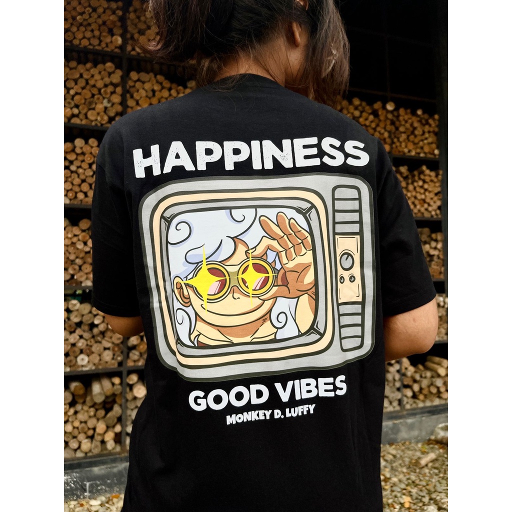 Kaos Luffy Good Vibes Black Anime Manga One Piece Premium Unisex