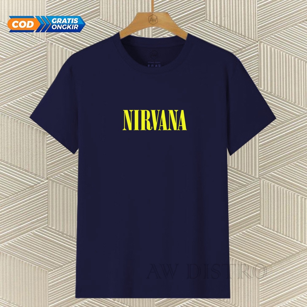 COD Baju Kaos Distro NIRVANA Teks Kuning Premium Quality Lengan Pendek