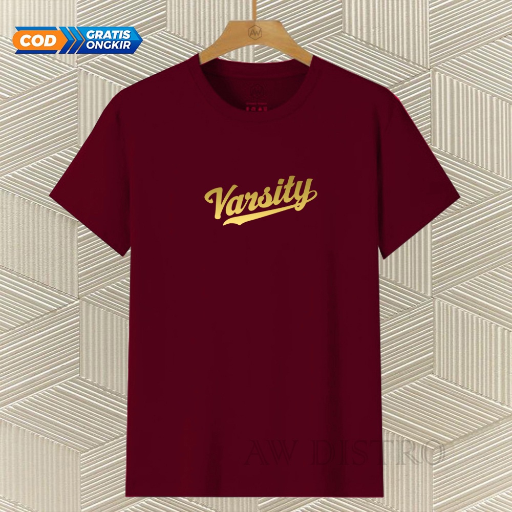 COD Baju Kaos Distro Varsity Text Gold Premium Quality Lengan Pendek