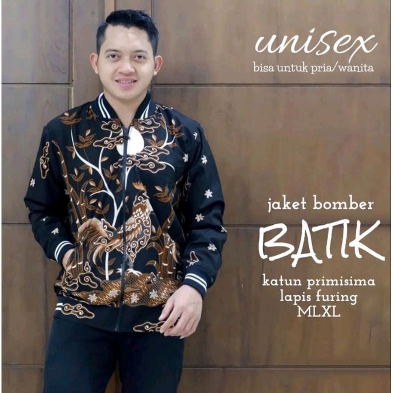 jaket batik bomber pria unisex (jaket batik bomber pria motif ayam jago)