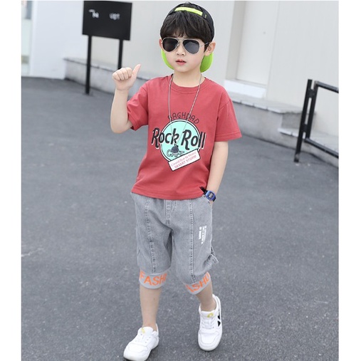 Setelan anak laki laki import MOTIF ROCK ROLL +JEANS TEBAL- setelan anak teenager laki laki import