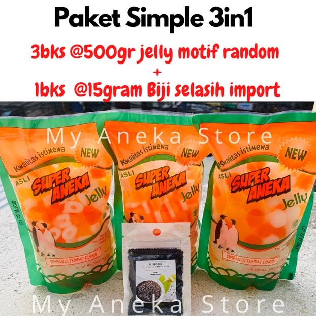 

Dijamin Ori>/ Jelly motif Paket 3in1 With Biji selasih motif random merk super aneka jelly