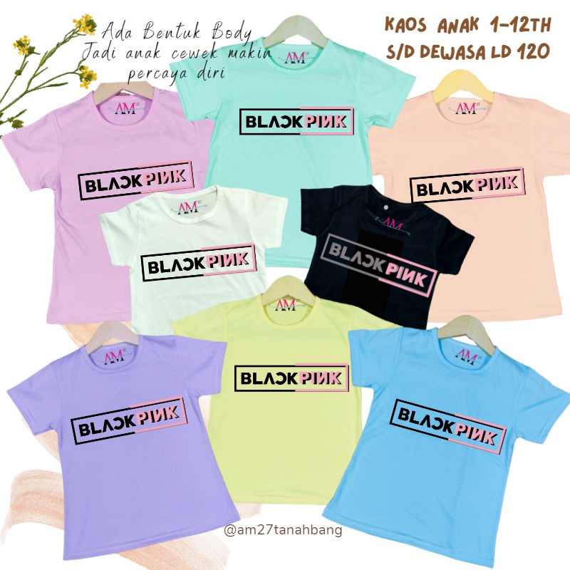 Baju kaos anak cewek 3-12 tahun sampai dewasa jumbo motif Black Pink Model A dan B