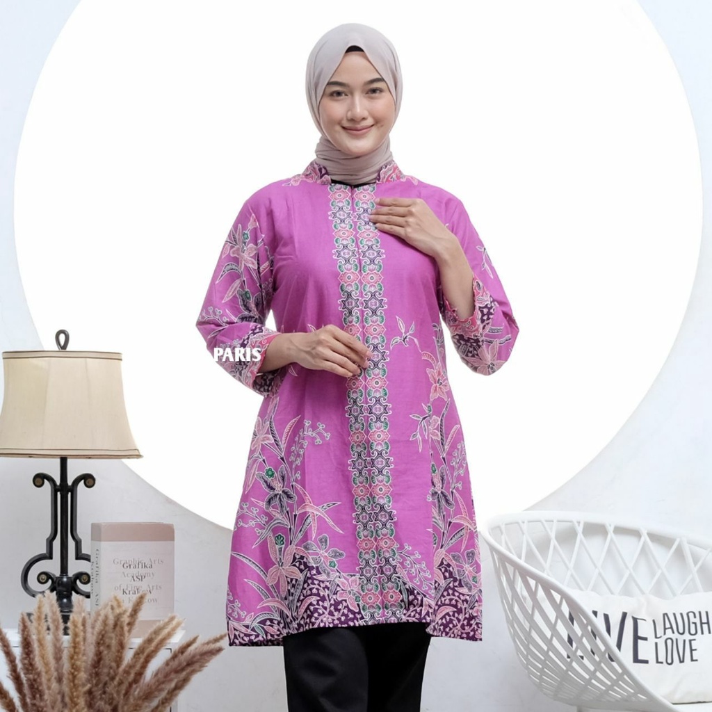 Baju Batik Wanita Jumbo Kekinian Lengan Panjang Tunik Batik Terbaru Katun Primis Unggul Jaya