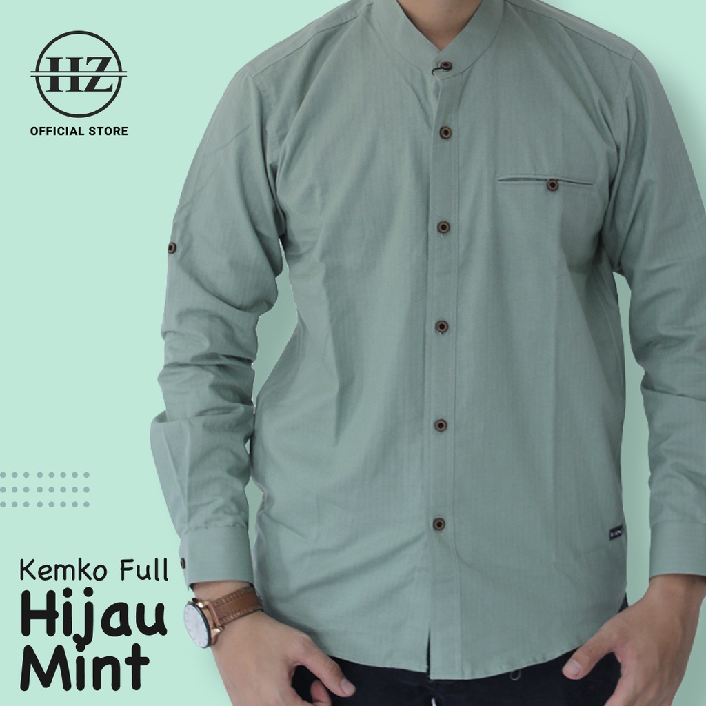 KEMEJA KOKO KEMKO PRIA DEWASA LENGAN PANJANG HIJAU MINT KATUN KANCING FULL HANZAIN
