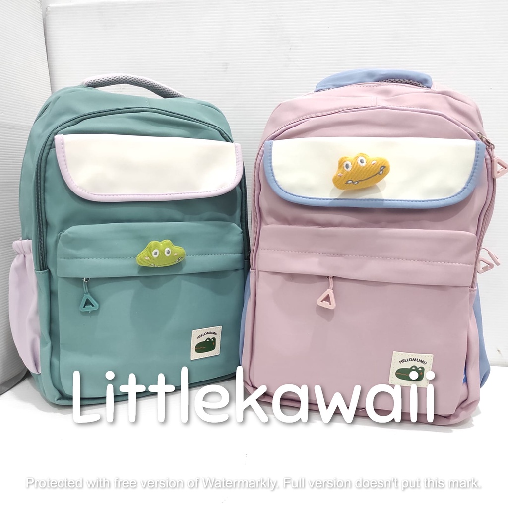 LK/Tas Ransel Laptop Backpack Sekolah Fashion Korean Style Remaja Dewasa Hello Mumu Pin Crocodile Import