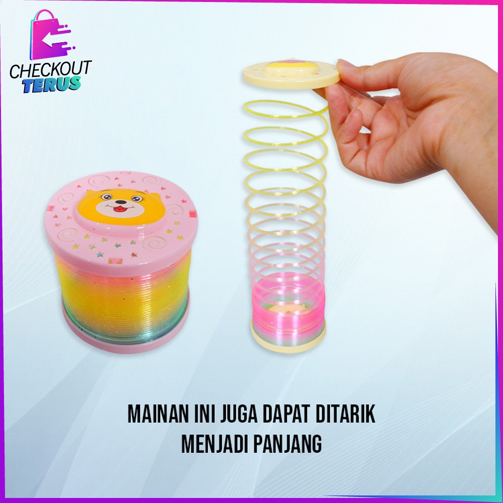 CT M309 Maenan Per Pegas Pelangi Stress Toys Ada Lampu Mainan Slinky Rainbow Per Magic Spring Yoyo Cincin Import