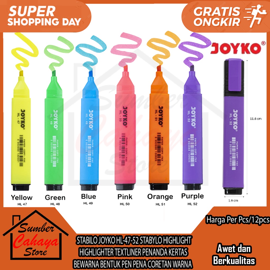 

STABILO JOYKO HL-47-52 STABYLO HIGHLIGHT HIGHLIGHTER TEXTLINER PENANDA KERTAS BEWARNA BENTUK PEN PENA CORETAN WARNA WARNI PASTEL CORET TANDA PAPER PULPEN BOLPEN STABILLO BEWARNA PEMBERI WARNAA TRANSPARAN PADA TULIS TULISAN BUKU