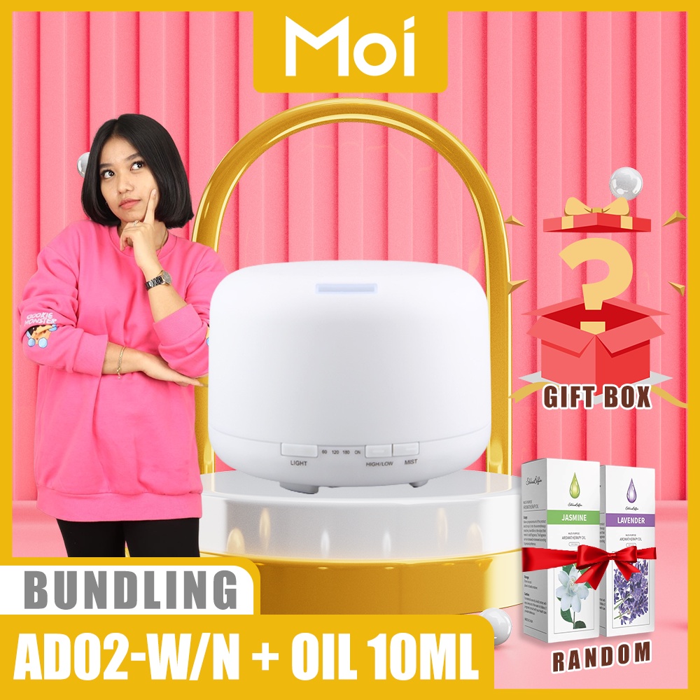 [ PAKET BUNDLING ] Moi Humidifier Diffuser Air Purifier Aromaterapy Essential oil Difuser 300ML NO REMOTE