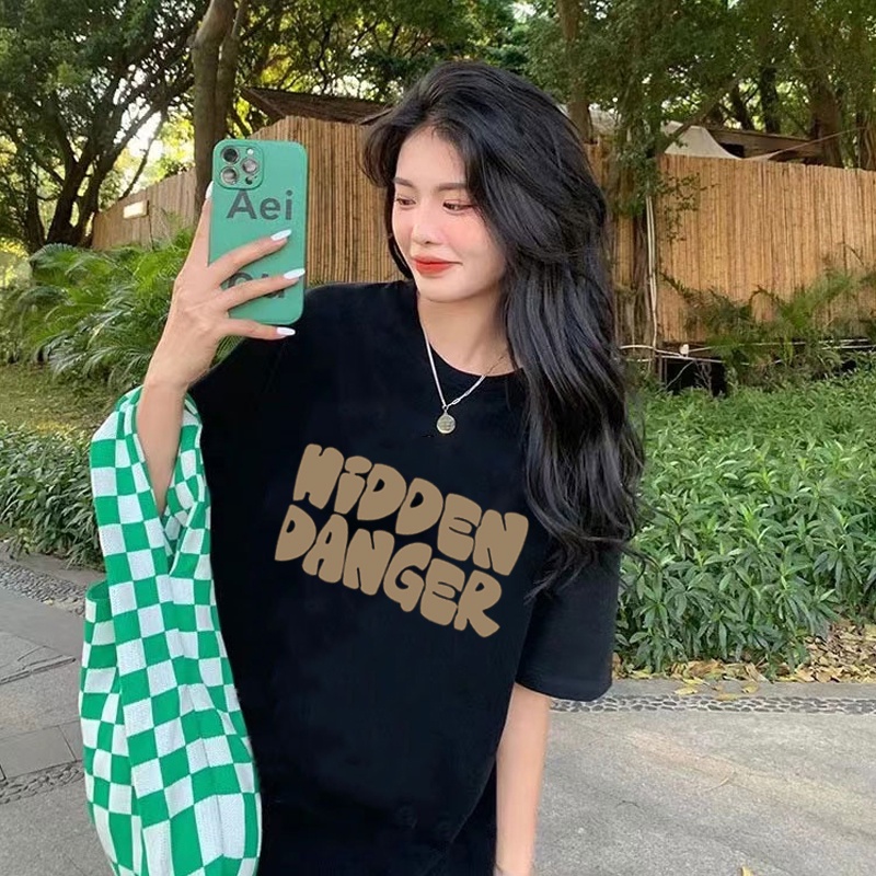 4 warna 100% Katun Graphic Tee Baju Wanita Letter Atasan Wanita Oversize Kaos Putih T-shirt Couple Korean Style/oversize kekinian