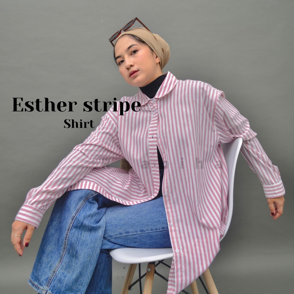 RAABIHA Esther Stripe Shirt I Kemeja Blouse Mofit Salur I Kemeja Oversize I Kemeja Wanita