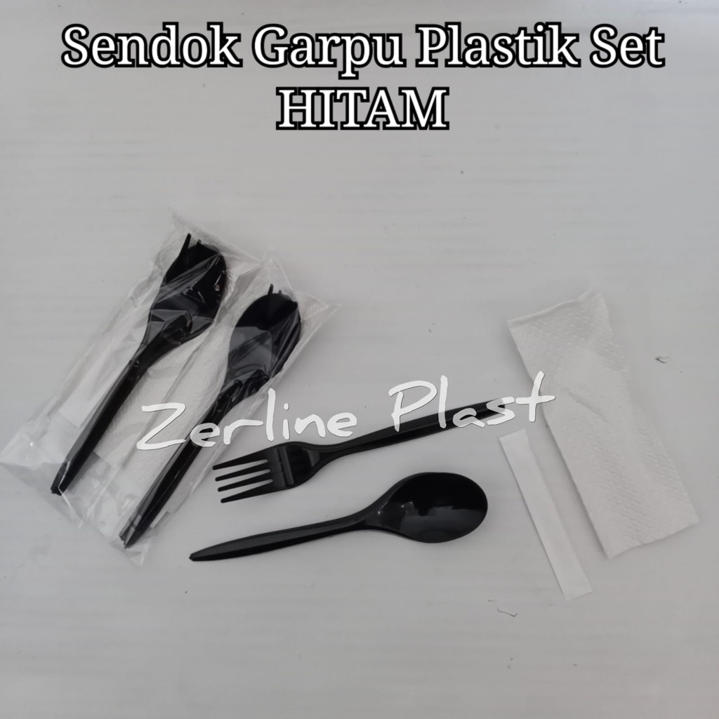 Sendok Garpu Plastik Set Higienis (BENING-HITAM)