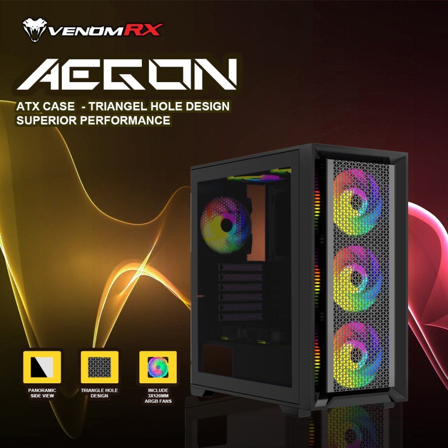 CASING GAMING VENOMRX AEGON + 4FAN ARGB ATX A-RGB Tempered Glass