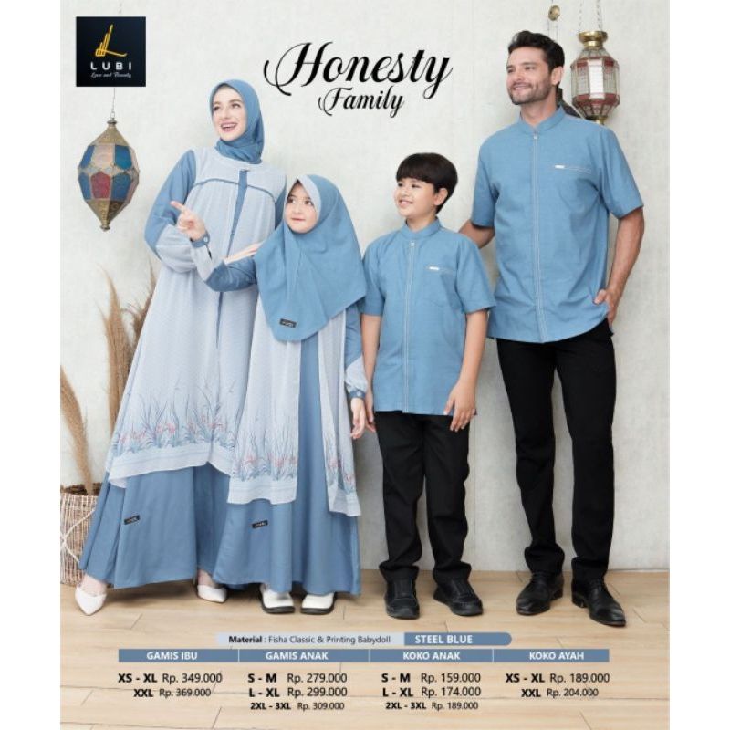 Baju lebaran/Gamis Lebaran, LUBI GAMIS COUPLE HONESTY STEEL BLUE