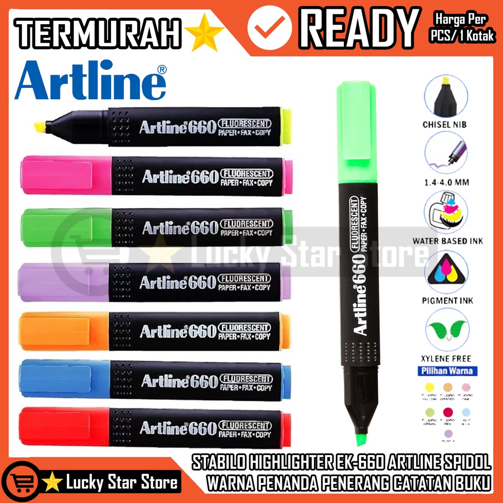 

STABILO SETABILO SPIDOL WARNA HIGHLIGHTER EK-660 ARTLINE SPIDOL WARNA PENANDA PENERANG CATATAN BUKU SPIDOL WARNA PENA SOROT SPIDOL MENANDAI ATAU MEWARNAI BAGIAN-BAGIAN PENTING DALAM SEBUAH BACAAN BUKU CATATAN TULISAN PENTING HIJAU BIRU KUNING ORANGE