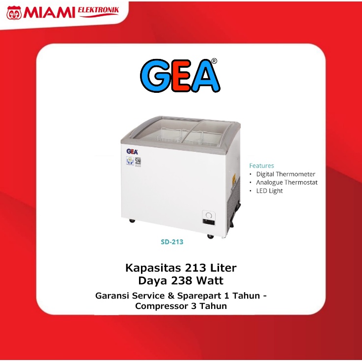 GEA SD-213 / SD213 Sliding Curve Glass Freezer 213 Liter 238 Watt Garansi Resmi