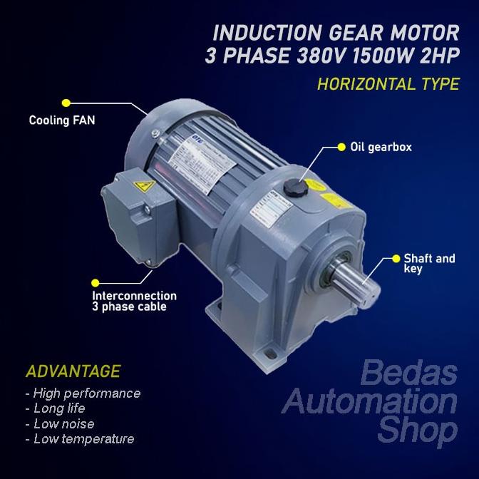 Motor Induksi Gearbox 3 Phase 2 Hp (1.5Kw) 4 Pole 1500Rpm