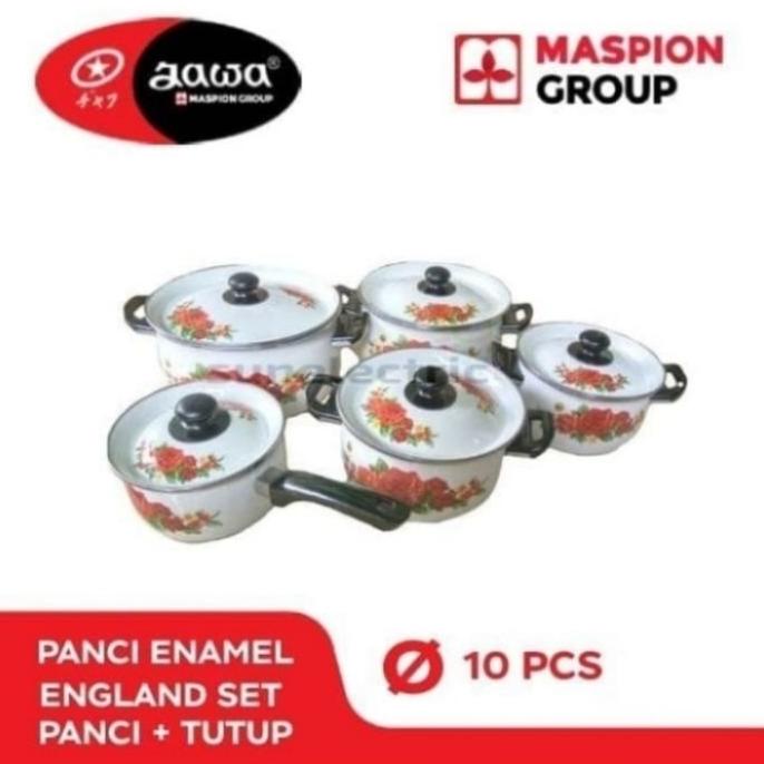 yang dicari] 10 pcs set (panci + tutup) enamel maspion england set