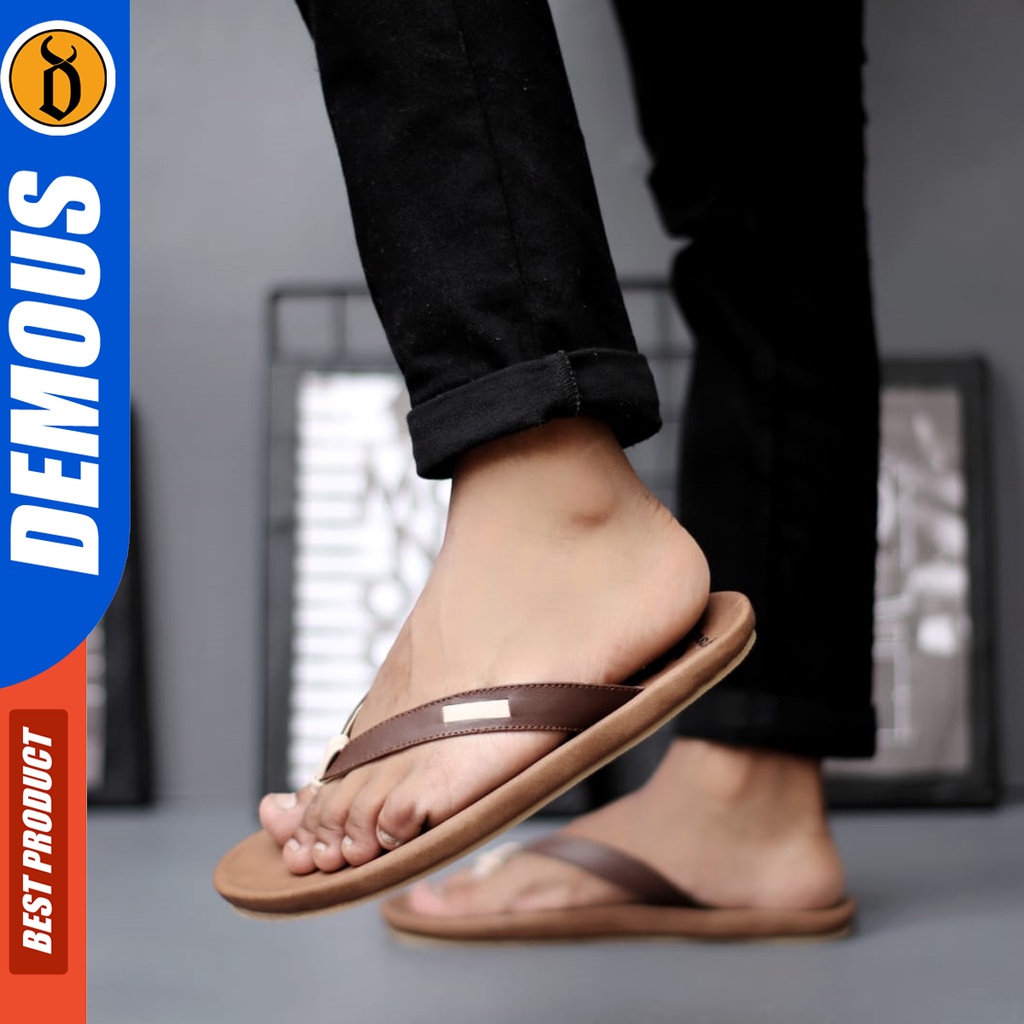 DEMOUS Edga - Sandal Jepit Pria Kulit Asli