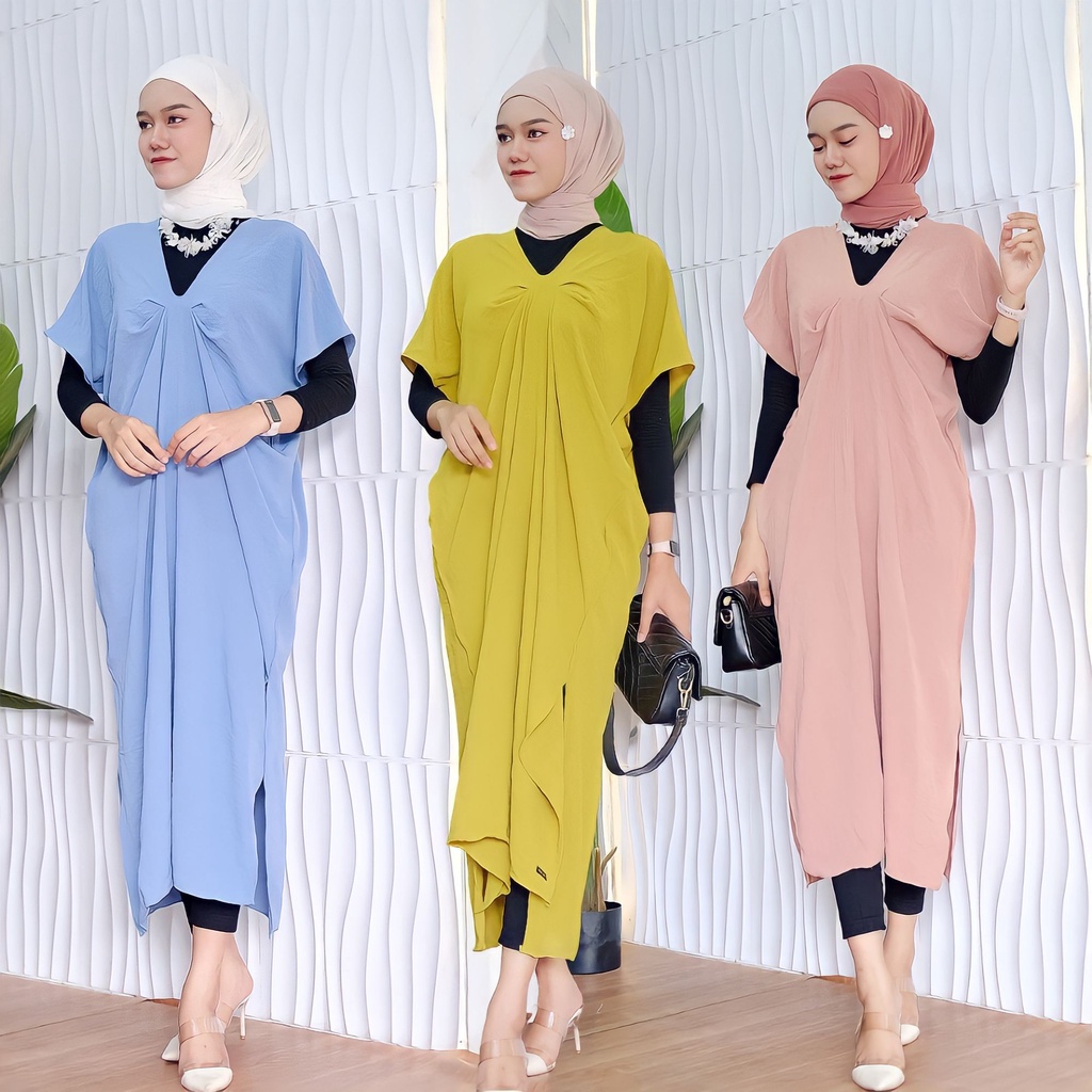 Najwa Kaftan Crinkle Airflow Gamis Kaftan - Amora Kaftan Polos Crinkle Airflow Ukuran Jumbo - Gamis Kaftan Lebaran Viral