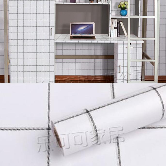 Wallpaper Sticker Dinding warna putih kotak garis hitam