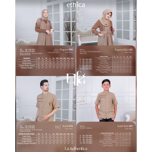 Ethica Elfa 290 Taste Toffee Kagumi 290 Kahfi 276 Kagumi Kids 142 Kahfi Kids 197 Baju Muslim Gamis Sarimbit Keluarga Family Series Terbaru Ori Lebaran 2023