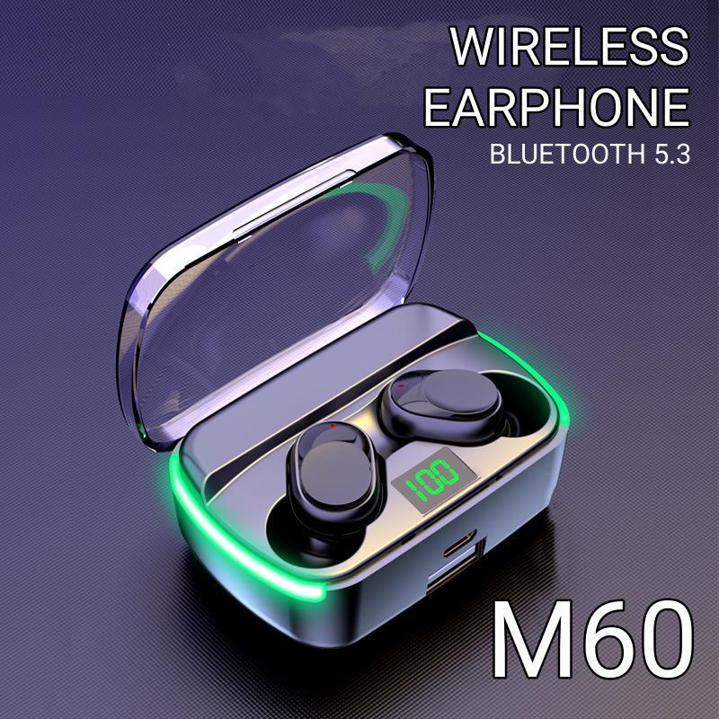 TWS Wireless Earphone Bluetooth E-sports Earbuds Wireless Noise-cancelling Gaming Headphones Headset Upgraded Bluetooth 5.3 Breathing Lamp Waterproof Emergency Powerbank - M60(COD)