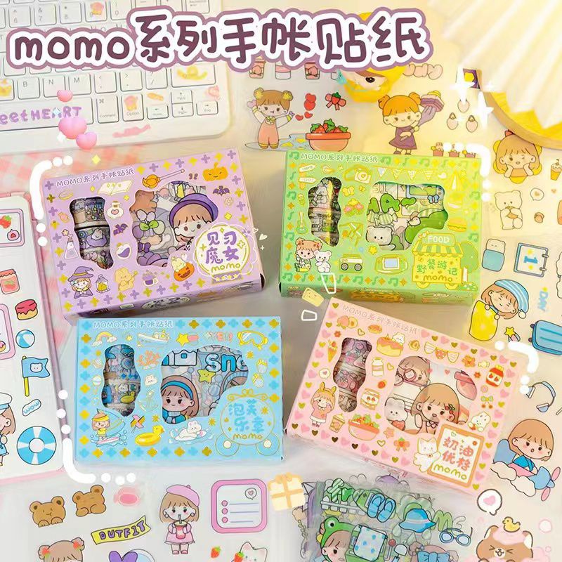 Stiker Momo Roll Washi Tape Set Box Motif Karakter