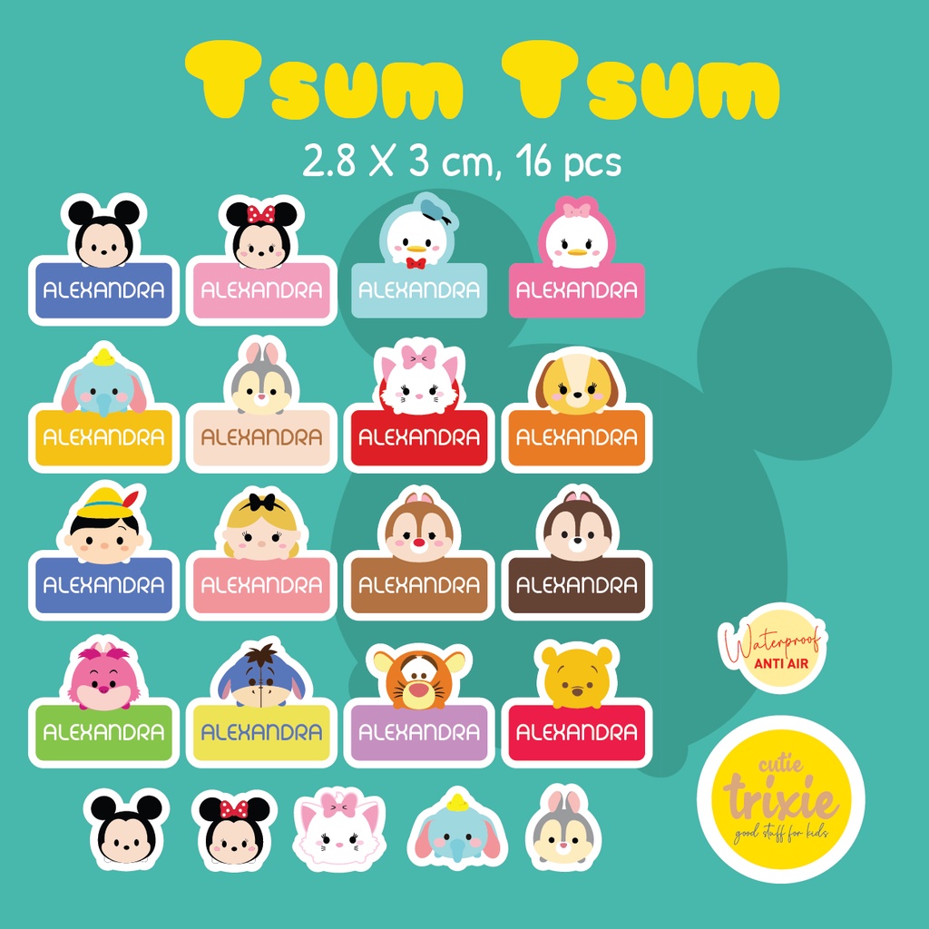 

STICKER LABEL NAMA ANAK WATERPROOF TSUM TSUM compact