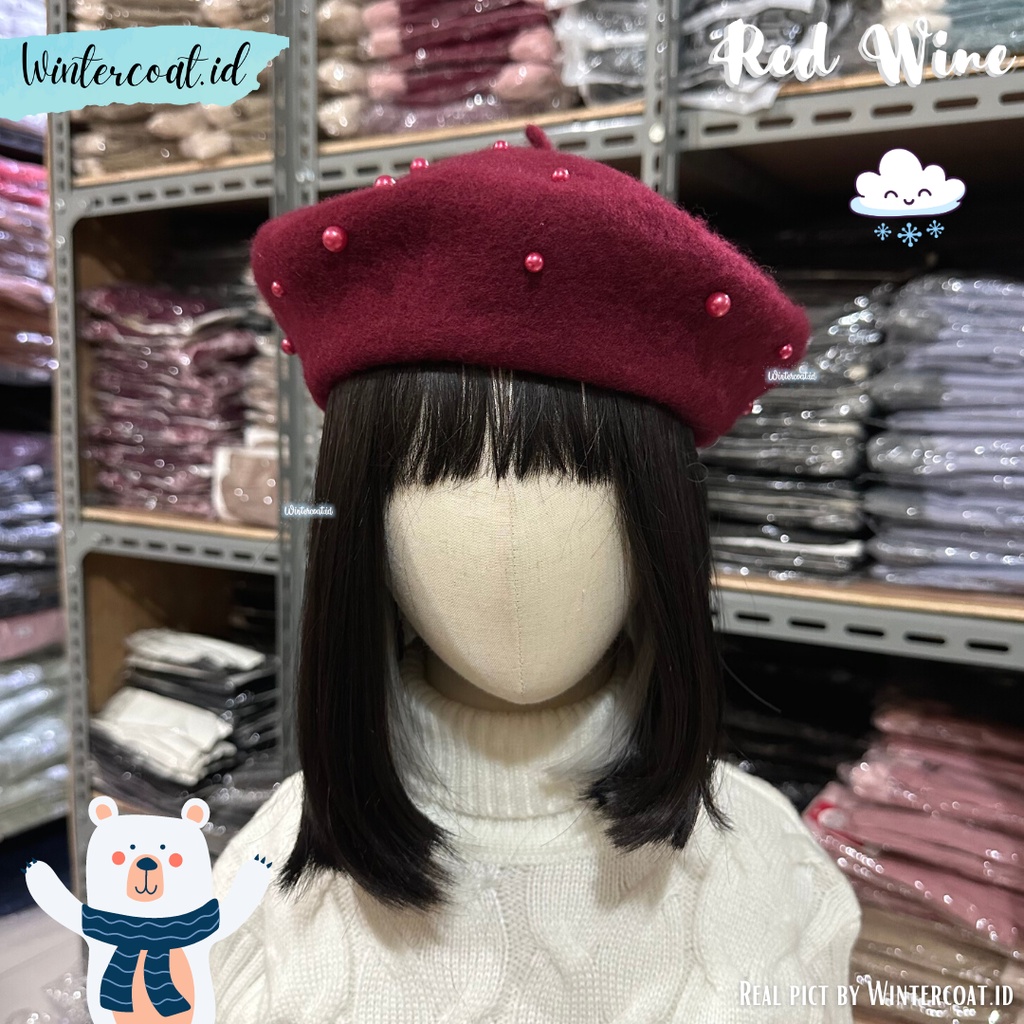 Topi pelukis beret anak kids winter hat import korea pearl hangat kupluk painter cewek baret