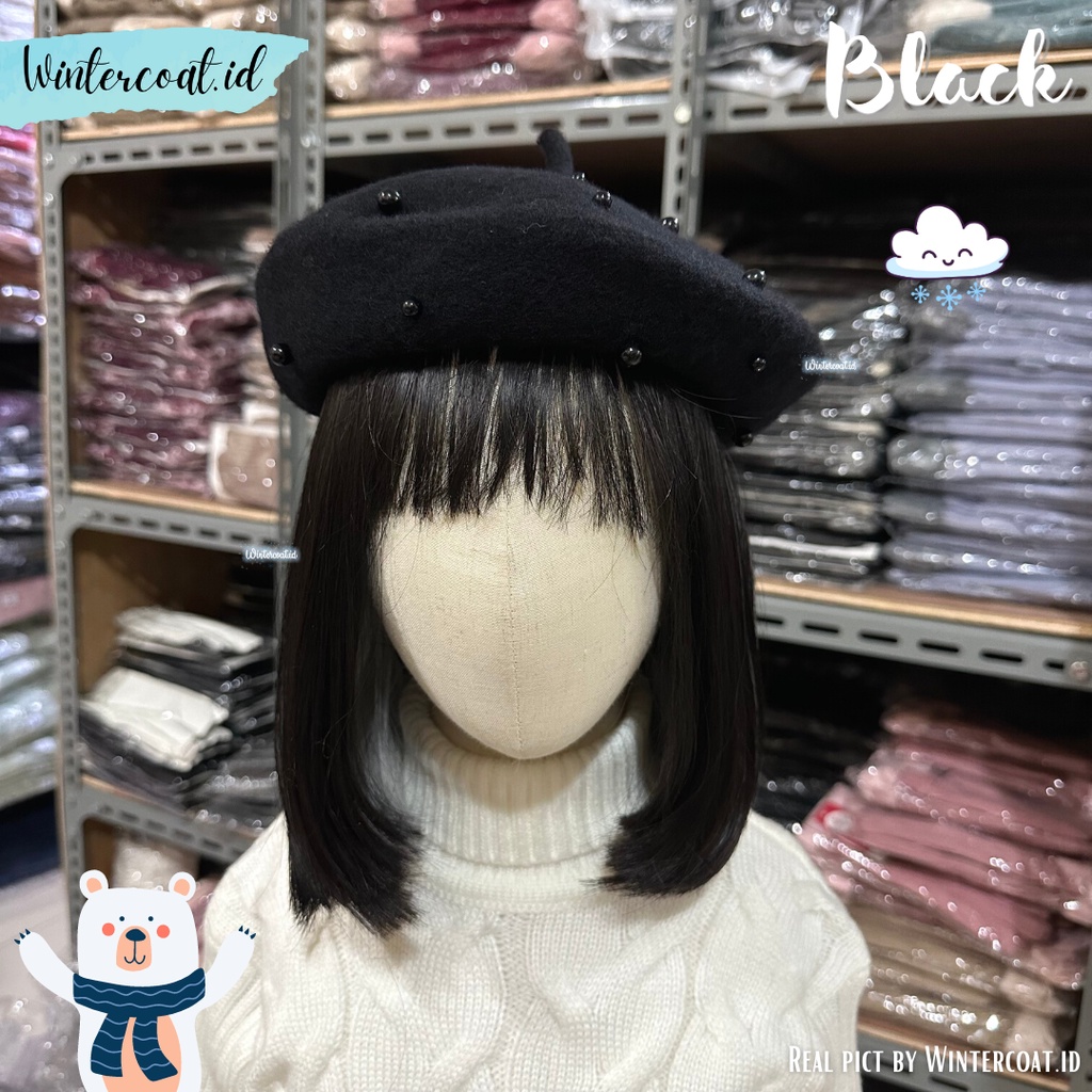 Topi pelukis beret anak kids winter hat import korea pearl hangat kupluk painter cewek baret