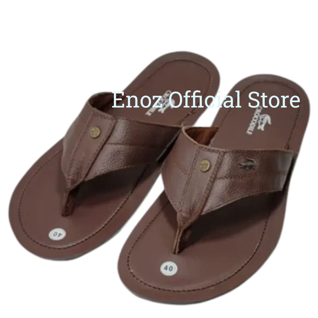 Sandal Sendal Jepit Japit Javit Casual Slim Kulit Asli Pria Slippers Flip Flop Flat Enoz Simple