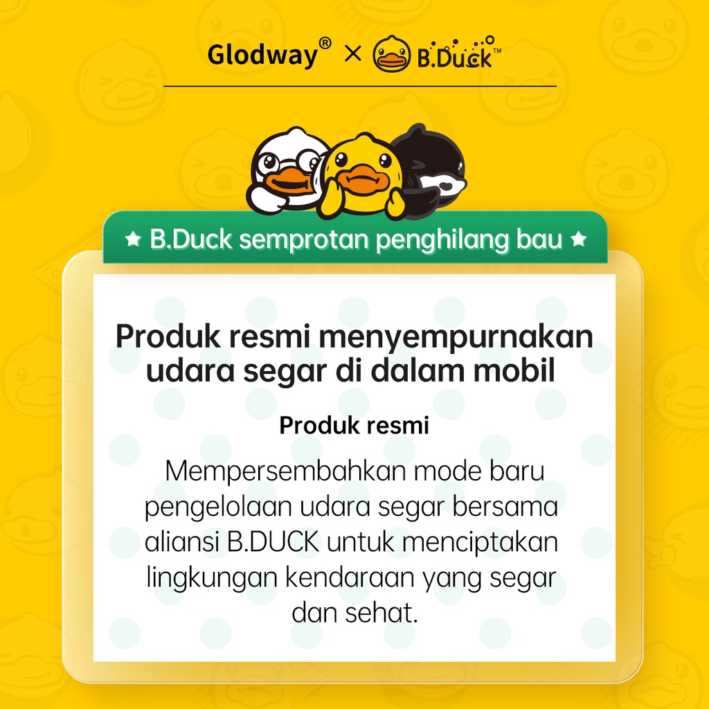 GLODWAY Antibacterial Deodorant Mobil X B.Duck - Semprot Otomatis / Pewangi Ruangan Mobil dan Penghilang Bakteri / Aroma Terapi / Parfum Mobil