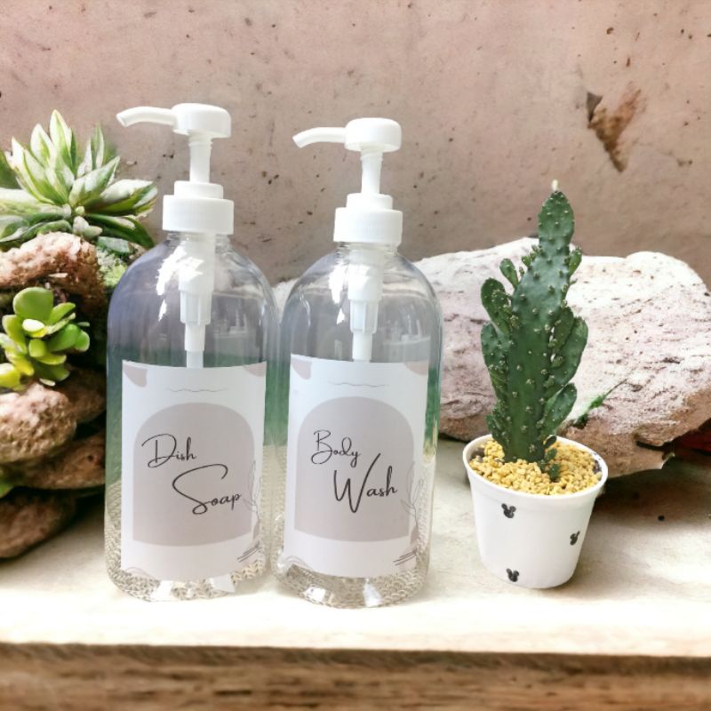 Botol pump 1000ml refill bathroom home living free label sticker anti air aesthetic tempat sabun cair cuci piring tangan estetik 1l 1 liter home decor maklon kemasan isi ulang refillable bottle kosong