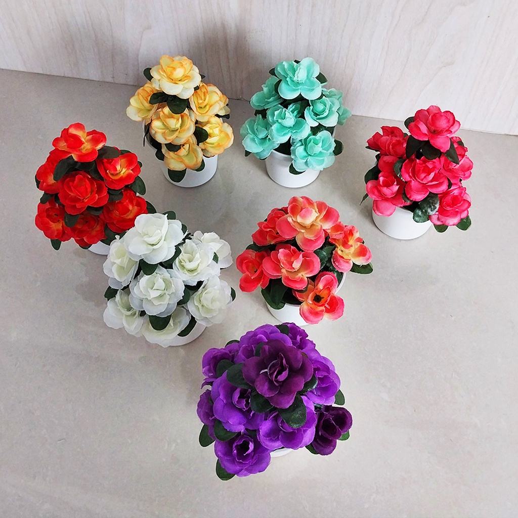 Pot Bunga Mawar Hias Plastik Mini Artifical Flower Decoration Import Tanaman Hias Palsu Cantik PBP107