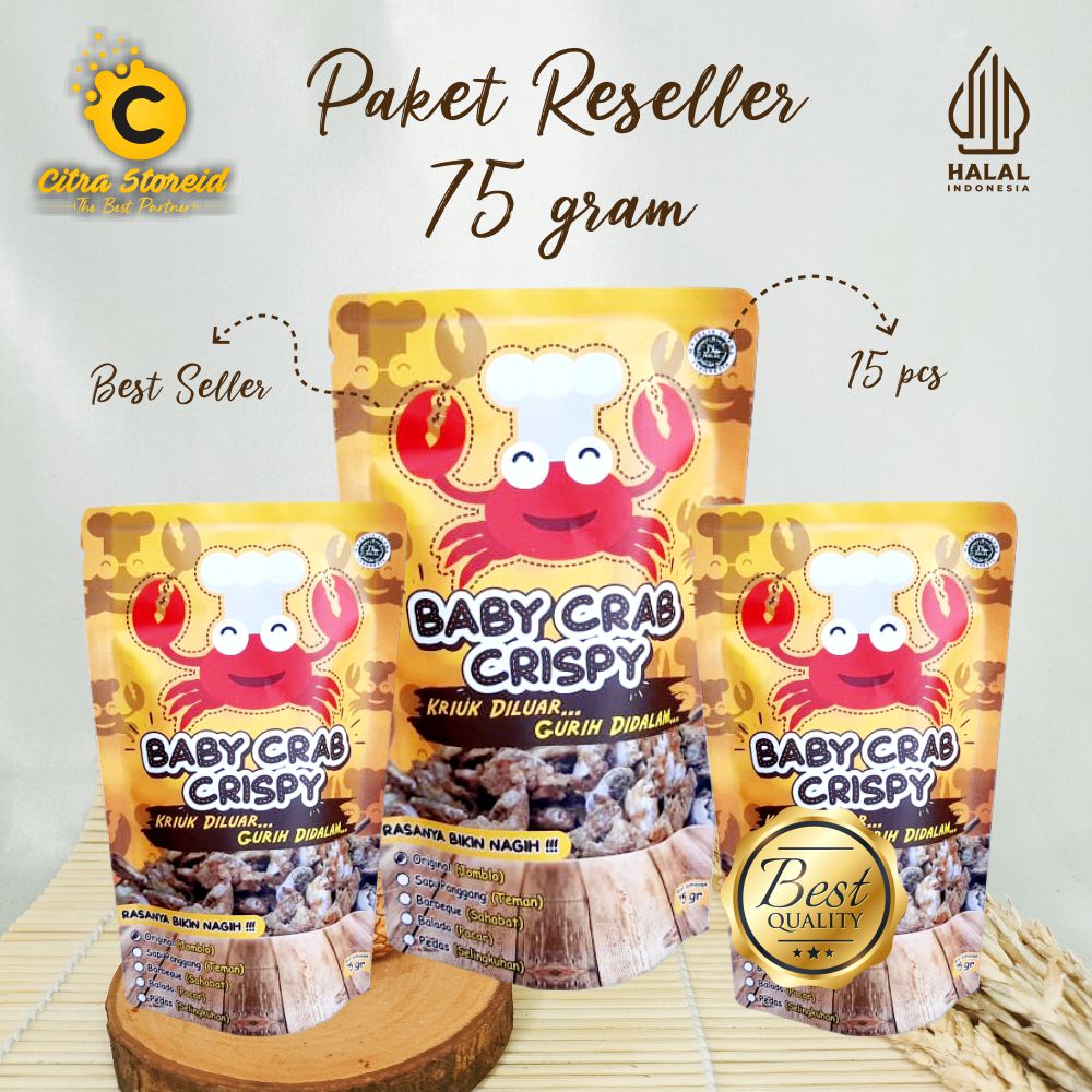 

PAKET RESELLER CEMILAN HOMEMADE MURAH KEKINIAN BABY CRAB CRISPY ENAK SEHAT MAKANAN RINGAN HALAL TANPA MINYAK TANPA CAPIT KEMASAN PREMIUM 75GR 15 PCS