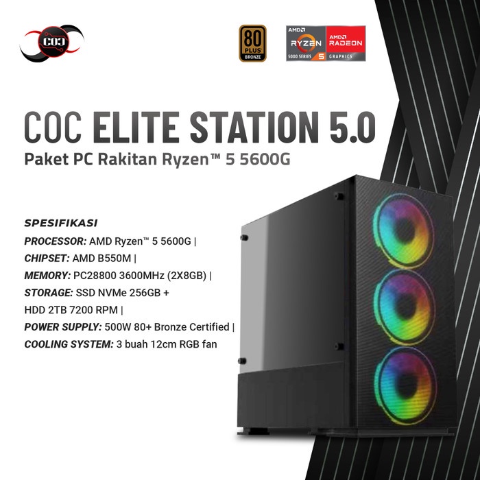 Pc Coc Elite Station 5.0 - Paket Pc Rakitan Ryzen 5 5600G