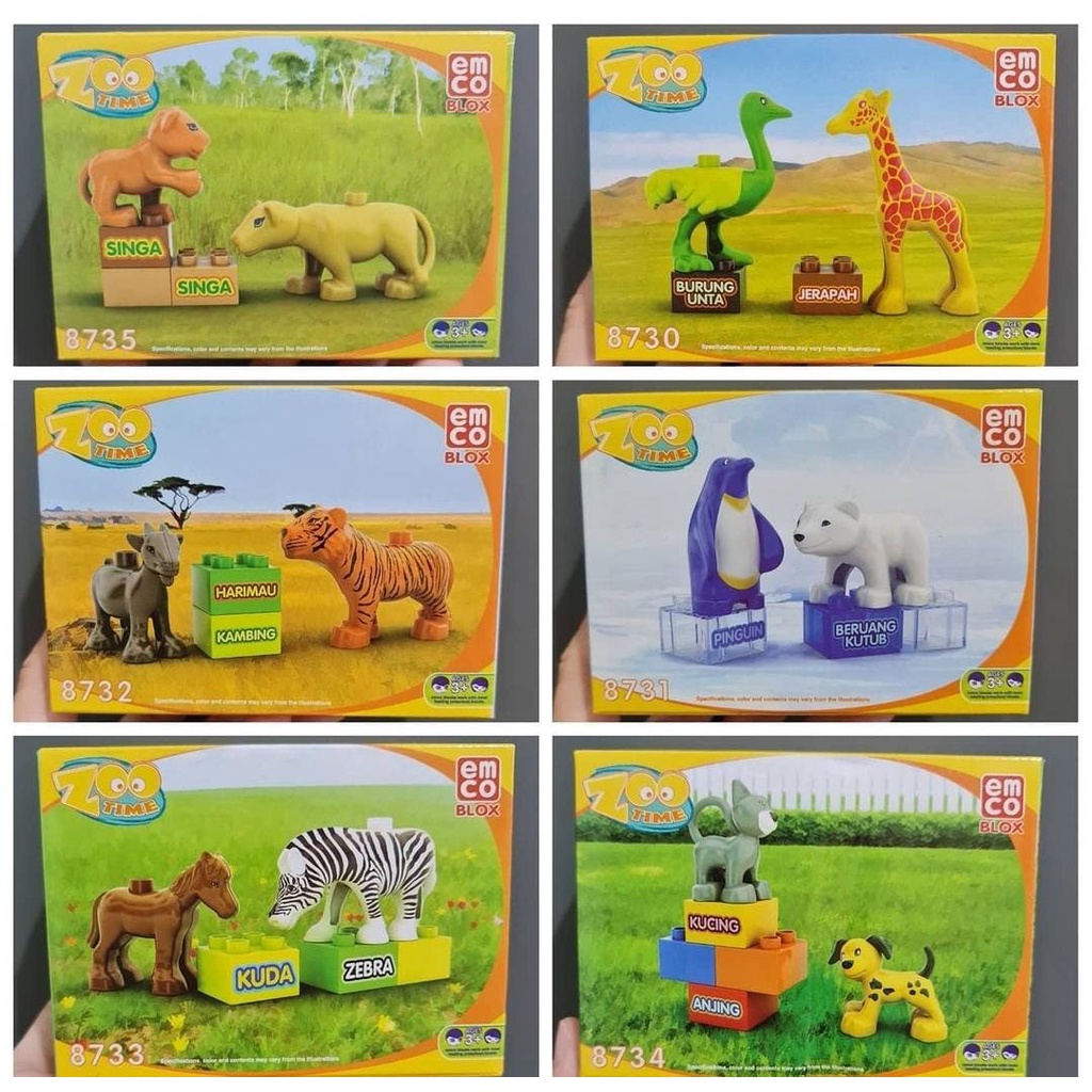 Emco Blox Zoo Time Cat Dog Tiger Bear Zebra Horse Jeraph Mega Block