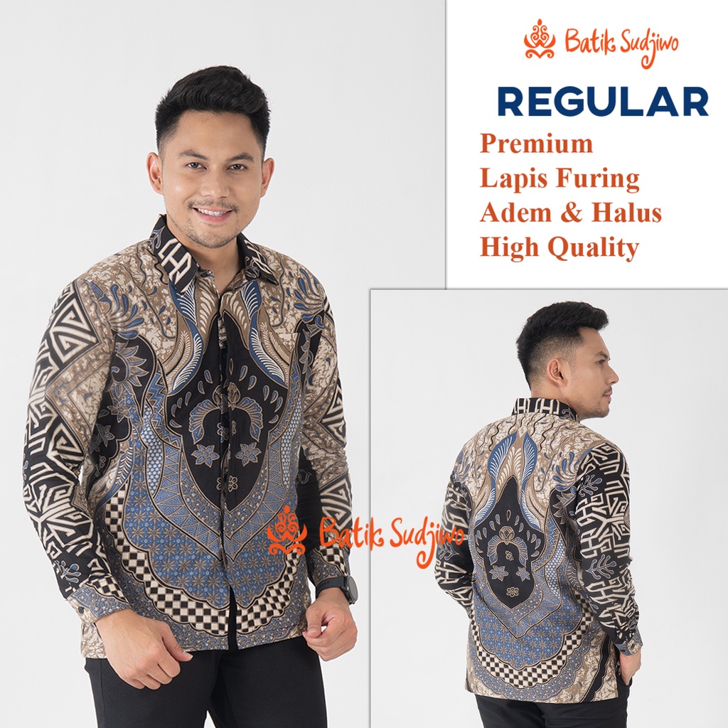 SUDJIWOBATIK 1159 Hem Kemeja Batik Pria Cowok Laki Laki Lengan Panjang Premium Lapis Furing Solo Laweyan Original