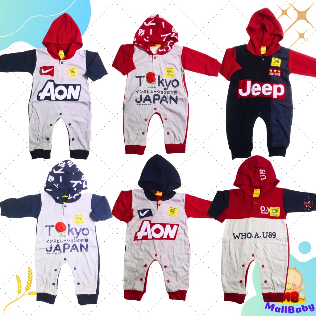 Baju Jumper Bayi Lucu Laki Laki Perempuan Jumpsuit Hoodie Bahan Kaos Adem Murah 0-3 Bulan Akachan MallBaby