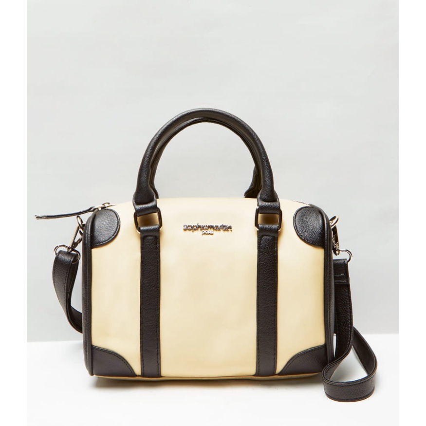 Tas selempang wanita hand bag Sophie Martin Paris GINNIE BAG Tas kerja wanita kulit cream mix hitam 