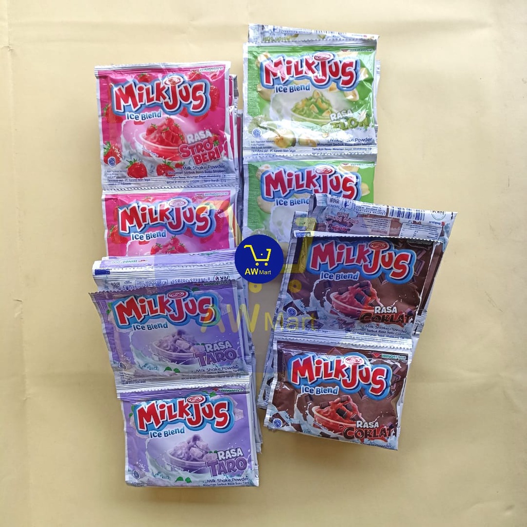 MILKJUS ICE BLEND RENCENG ISI ( 10 SACHET X 25 GRAM ) - MILK SHAKE POWDER, MINUMAN SERBUK RASA STROBERI DAN MELON